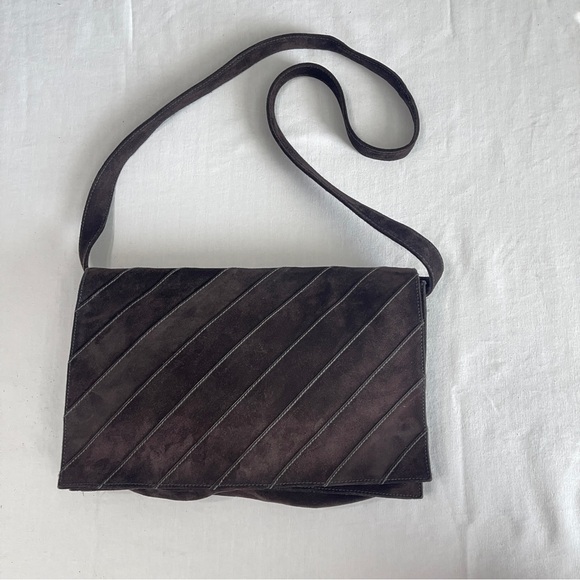 Donna Karan Elegant Brown Suede Shoulder Bag Clutch - Picture 2 of 12